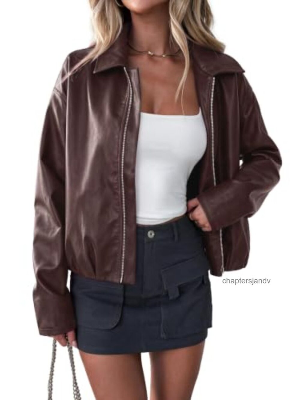 Faux Leather Motorcycle Jacket Cropped Zip Up Fall Coat
